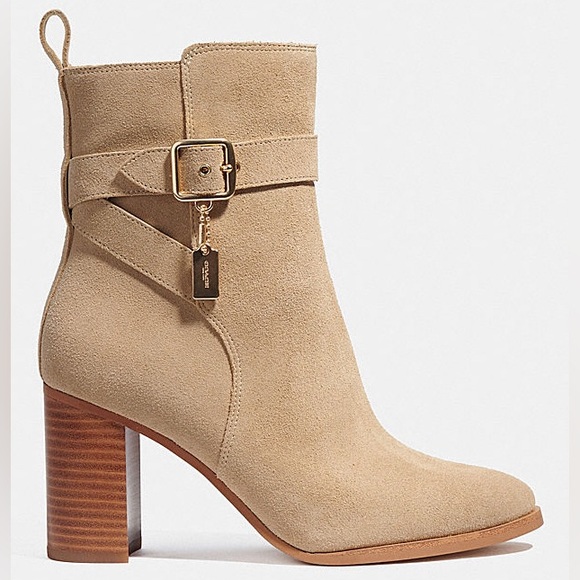 NWT COACH Olivia Suede Ankle Booties Color: OATMEAL Size 10 - Picture 5 of 16